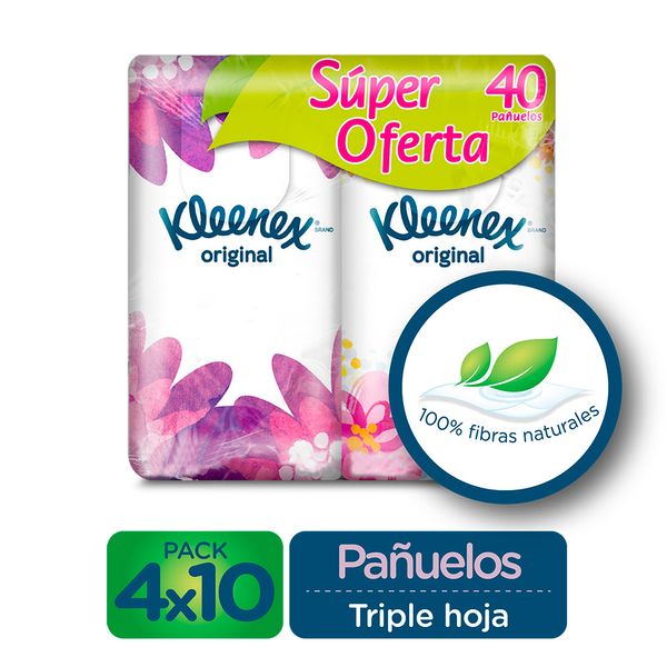 Pañuelo Facial Kleenex Triple Hoja - Pack 4 x 10 und